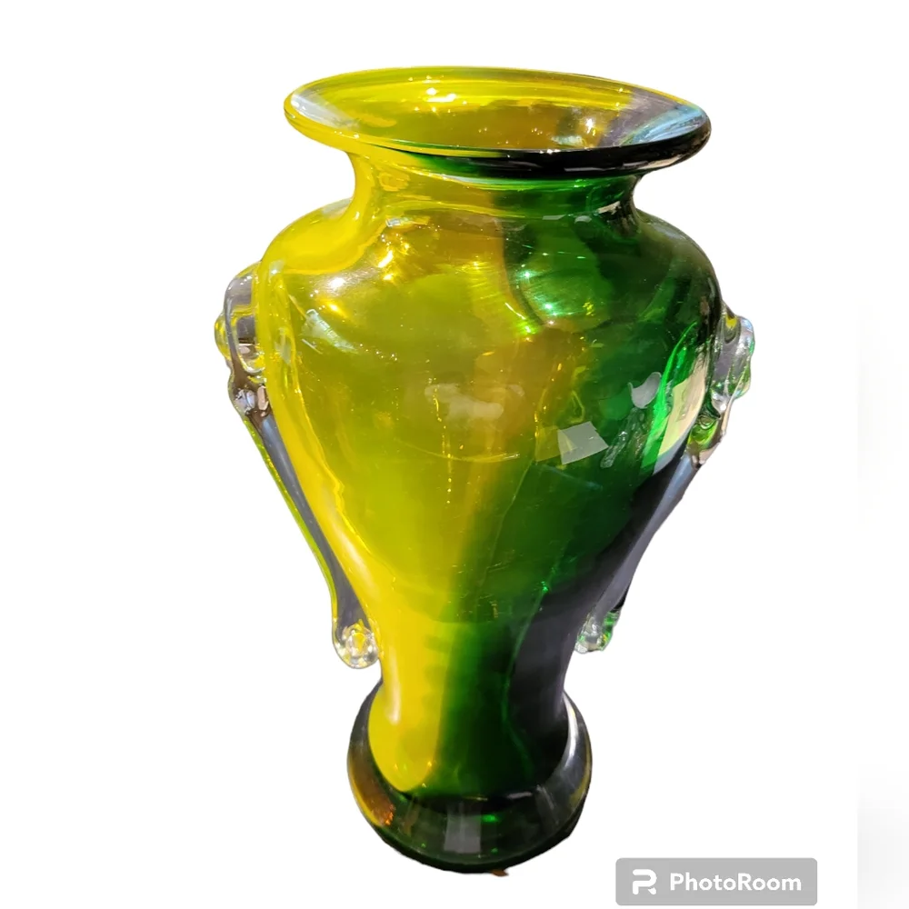 Art Glass Vase Urn Shape Applied Handles